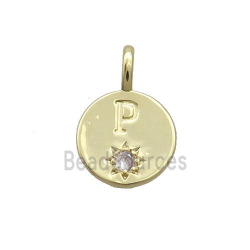 Copper Circle Pendant Pave Zircon P-letter Gold Plated