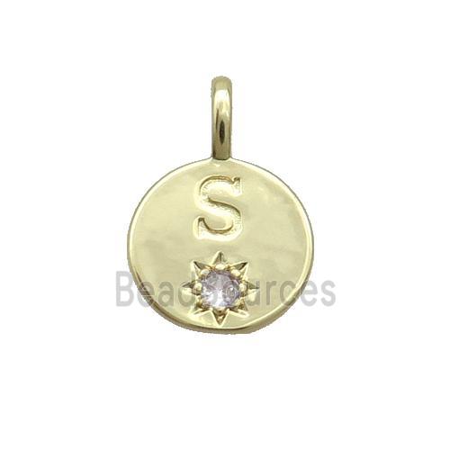 Copper Circle Pendant Pave Zircon S-letter Gold Plated