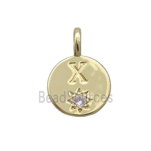 Copper Circle Pendant Pave Zircon X-letter Gold Plated