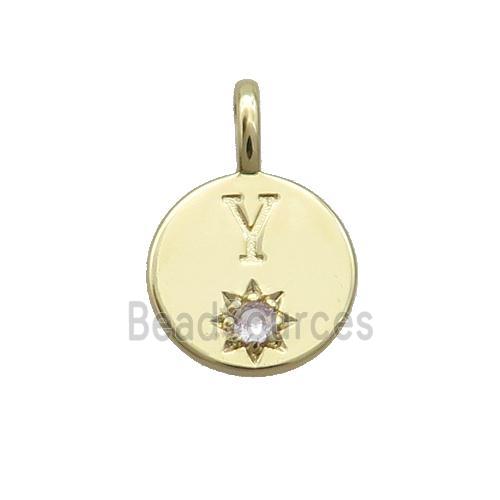 Copper Circle Pendant Pave Zircon Y-letter Gold Plated