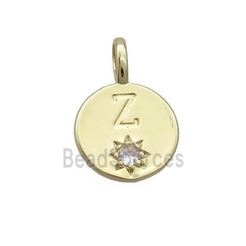 Copper Circle Pendant Pave Zircon Z-letter Gold Plated