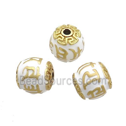 Tibetan Style Copper Round Beads White Enamel Large Hole Gold Plated