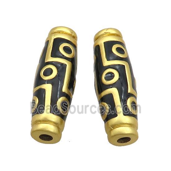 Copper Rice Beads Black Enamel Eye Large Hole Gold Plated