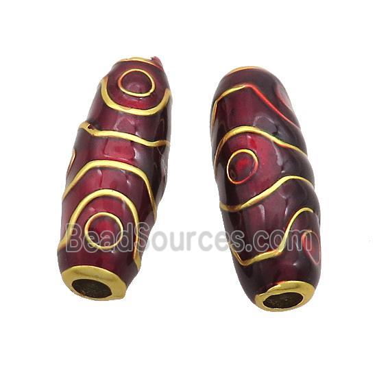 Copper Rice Beads Darkred Enamel Large Hole Gold Plated