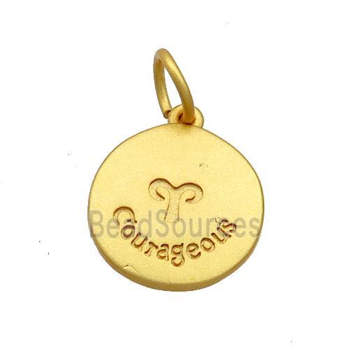 Copper Circle Pendant Zodiac Aries 18K Gold Plated