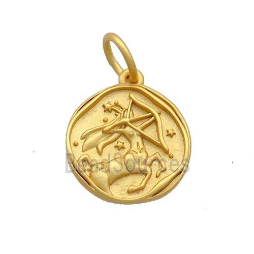 Copper Circle Pendant Zodiac Sagittarius 18K Gold Plated