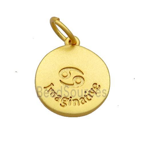 Copper Circle Pendant Zodiac Cancer 18K Gold Plated