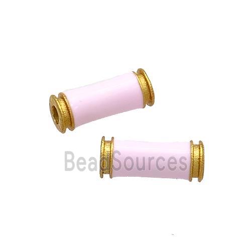 Copper Tube Beads Pink Enamel 18K Gold Plated