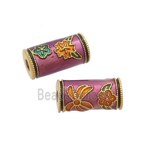 Copper Tube Beads Purple Cloisonne 18K Gold Plated