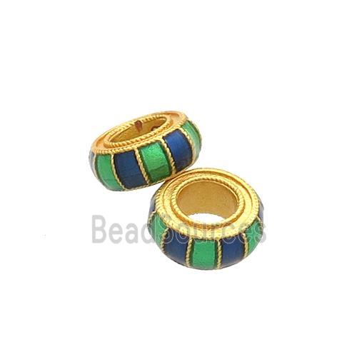 Copper Rondelle Beads Multicolor Cloisonne 18K Gold Plated Large Hole