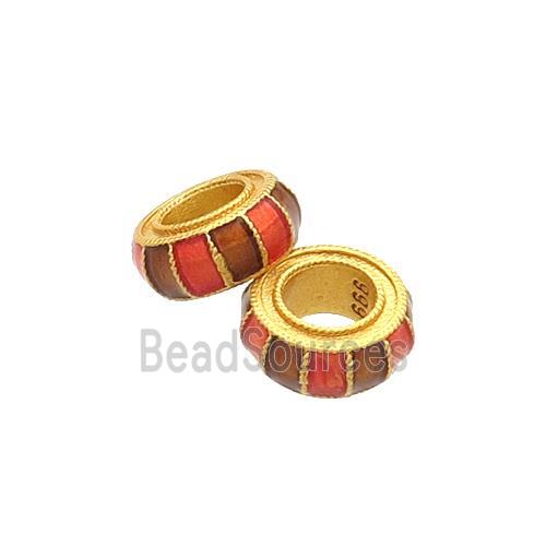 Copper Rondelle Beads Multicolor Cloisonne 18K Gold Plated Large Hole