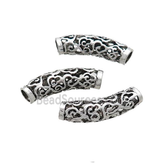 Tibetan Style Zinc Tube Beads Curved Large Hole Antique Silver