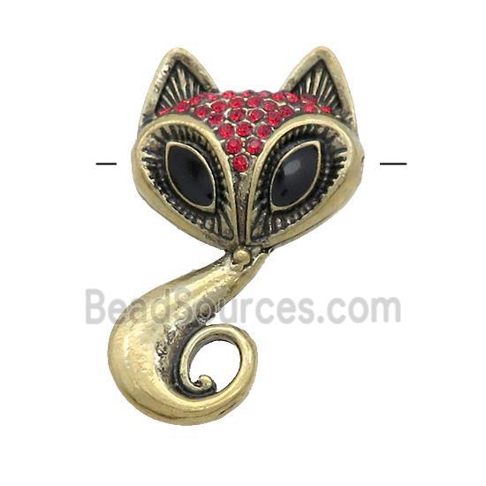 Tibetan Style Zinc Cat Charm Pendant Pave Rhinestone Antique Gold