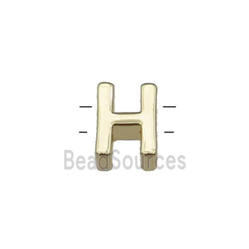 Copper Letter H Beads 2holes Gold Plated