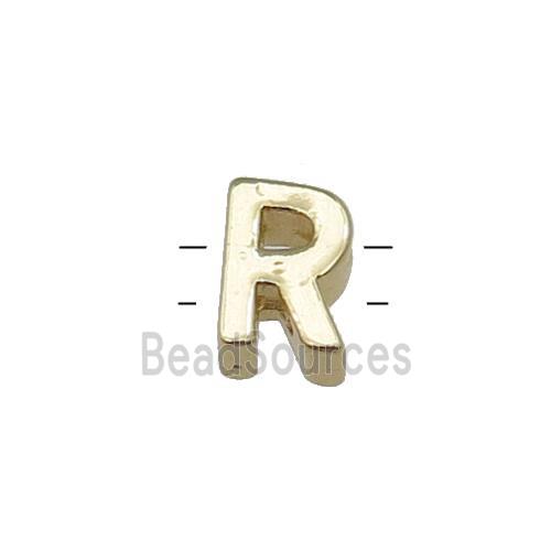 Copper Letter R Beads 2holes Gold Plated