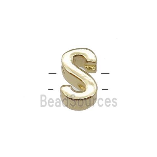 Copper Letter S Beads 2holes Gold Plated