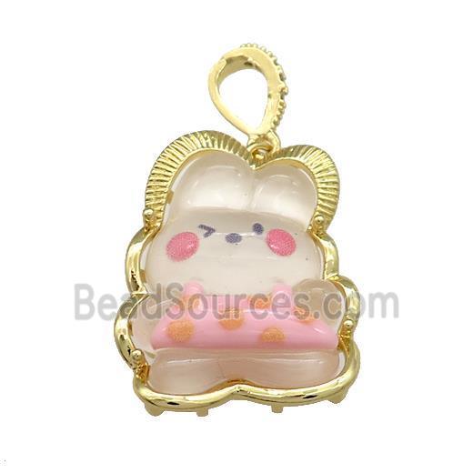 White Acrylic Rabbit Pendant Gold Plated