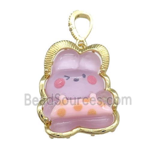 Purple Acrylic Rabbit Pendant Gold Plated