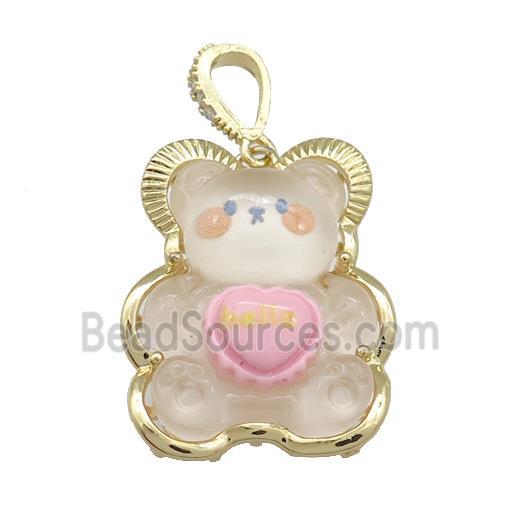 White Acrylic Bear Pendant Gold Plated