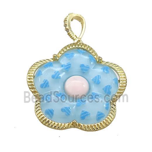 Blue Acrylic Flower Pendant Gold Plated