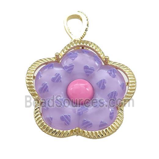 Purple Acrylic Flower Pendant Gold Plated