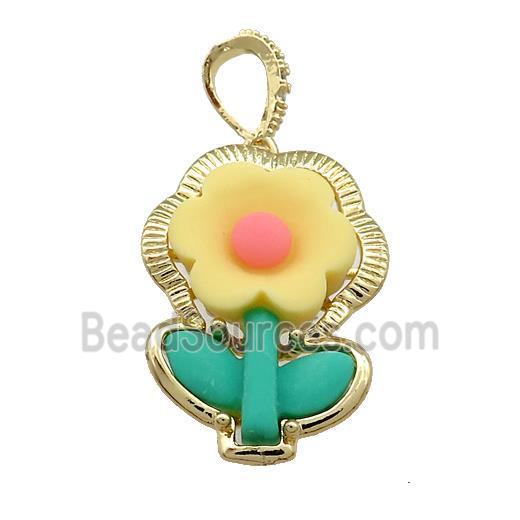 Yellow Resin Flower Pendant Gold Plated