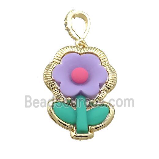 Purple Resin Flower Pendant Gold Plated