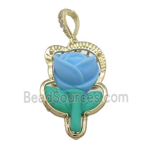 Blue Resin Flower Pendant Gold Plated