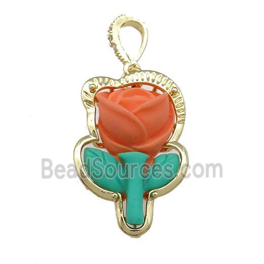 Orange Resin Flower Pendant Gold Plated