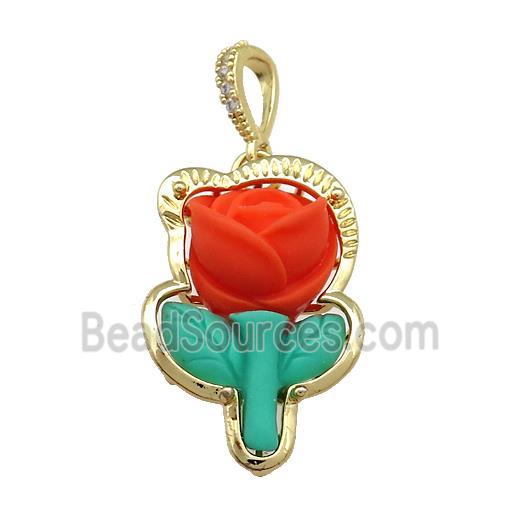 Red Resin Flower Pendant Gold Plated