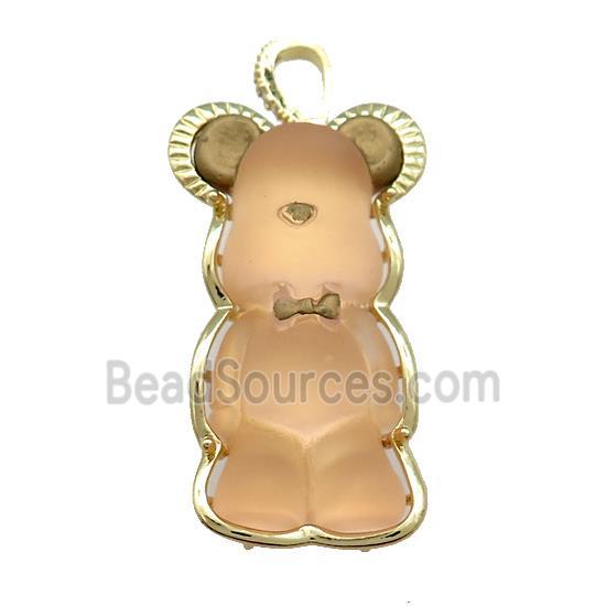 Peach Acrylic Bear Pendant Gold Plated