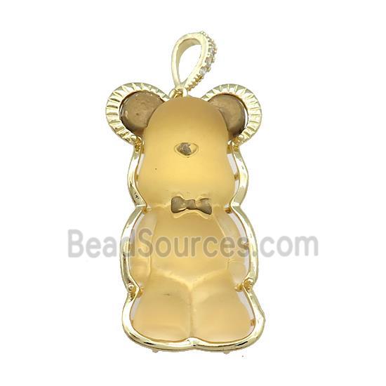 Yellow Acrylic Bear Pendant Gold Plated