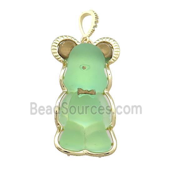 Green Acrylic Bear Pendant Gold Plated