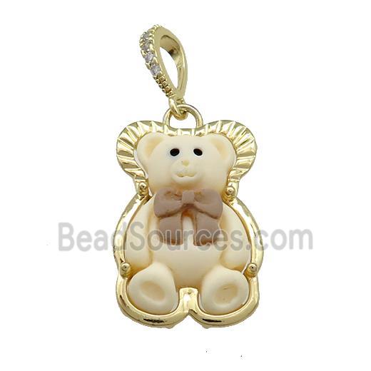 Khaki Resin Bear Pendant Gold Plated