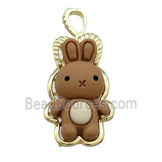 Chocolate Resin Rabbit Pendant Gold Plated