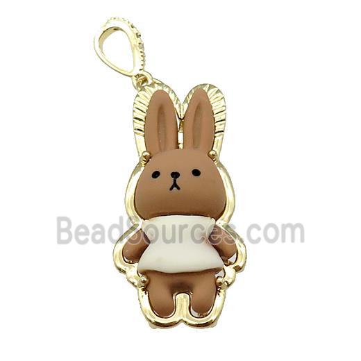 Chocolate Resin Rabbit Pendant Gold Plated