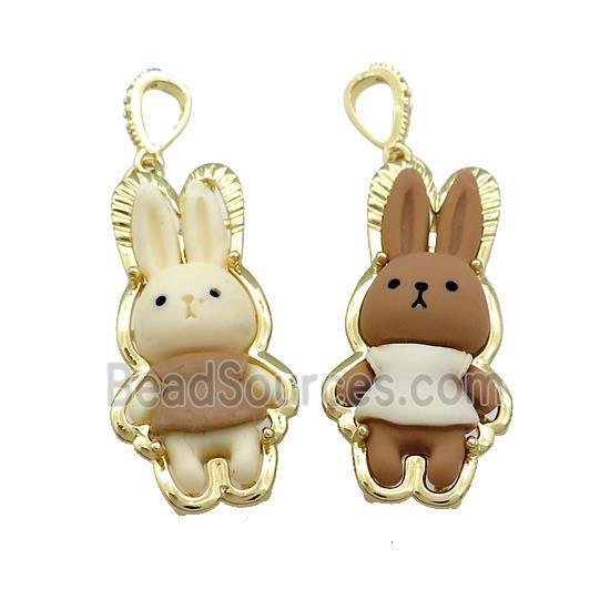 Resin Rabbit Pendant Gold Plated Mixed Color
