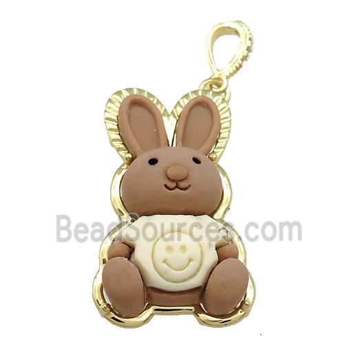 Chocolate Resin Rabbit Pendant Gold Plated