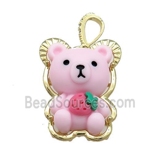 Pink Resin Bear Pendant Gold Plated