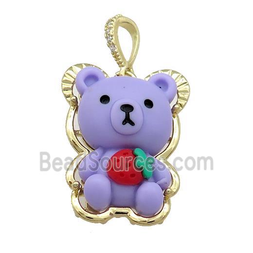 Purple Resin Bear Pendant Gold Plated