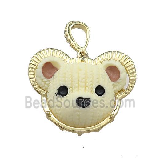 Khaki Resin Bear Pendant Gold Plated