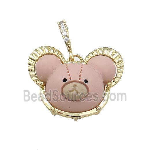 Pink Resin Bear Pendant Gold Plated
