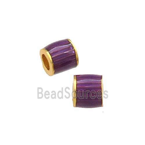 Copper Tube Beads Purple Cloisonne Large Hole 18K Gold Plated