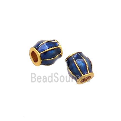 Copper Pumpkin Beads Blue Cloisonne Large Hole 18K Gold Plated