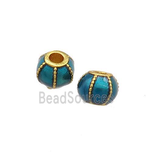 Copper Pumpkin Beads Teal Cloisonne Large Hole 18K Gold Plated