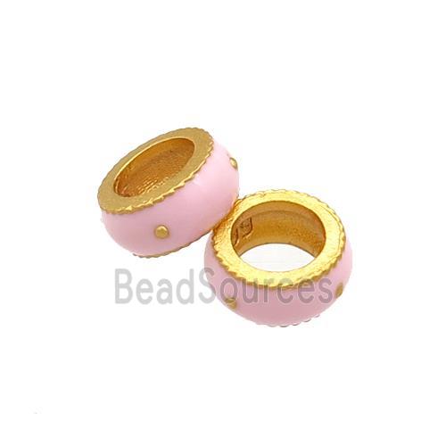 Copper Rondelle Beads Pink Cloisonne Large Hole 18K Gold Plated