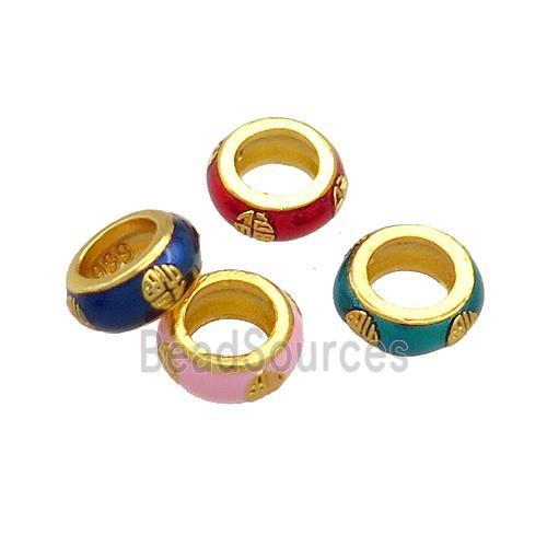 Copper Rondelle Beads Cloisonne Large Hole 18K Gold Plated Mixed