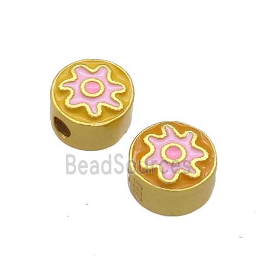 Copper Coin Beads Yellow Pink Enamel 18K Gold Plated