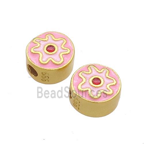 Copper Coin Beads Pink Enamel 18K Gold Plated