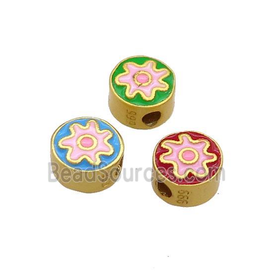 Copper Coin Beads Pink Enamel Sun Charms 18K Gold Plated Mixed